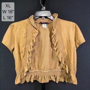 Vintage What's Hot Bolero Shrug Jacket Womens XL Y2K Faux Suede Ruffle Smocked U